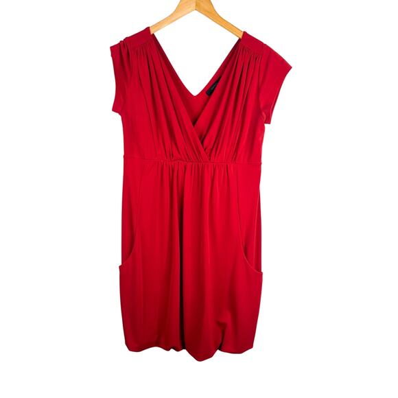 Express Red Bubble Hem Drapey Dress - Picture 1 of 6